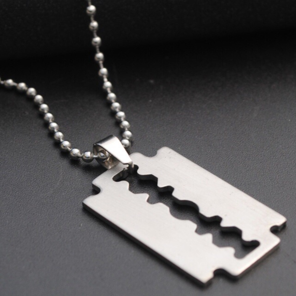 Stainless Steel razor blade necklace on ball chain